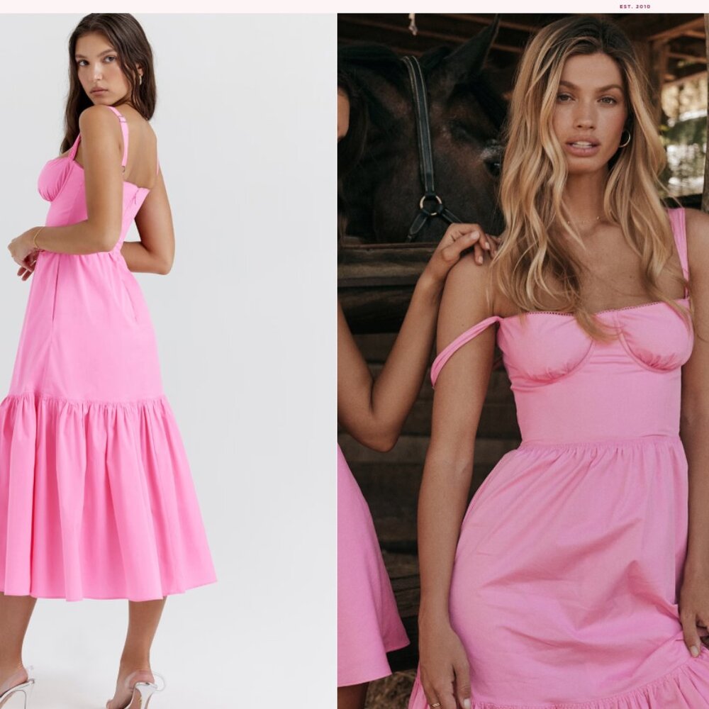 Pink Midi Dress with Sweetheart Bodice * Bigger Cup